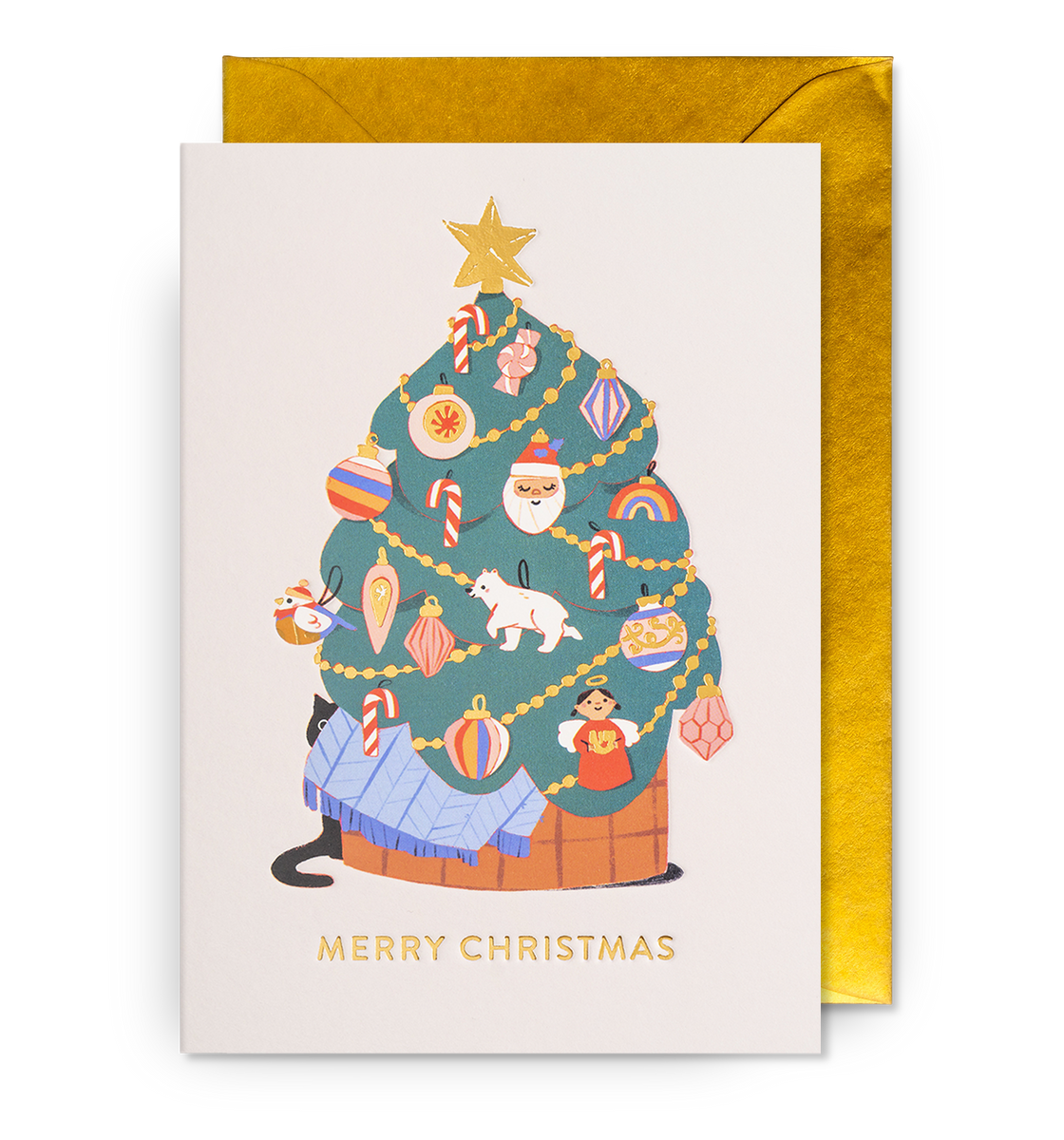 Cat Under the Tree Illustrative Christmas Card