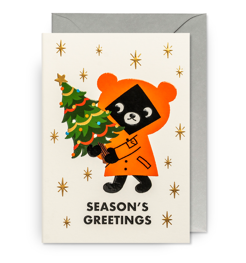 Season’s Greetings Bear and Tree Christmas Card