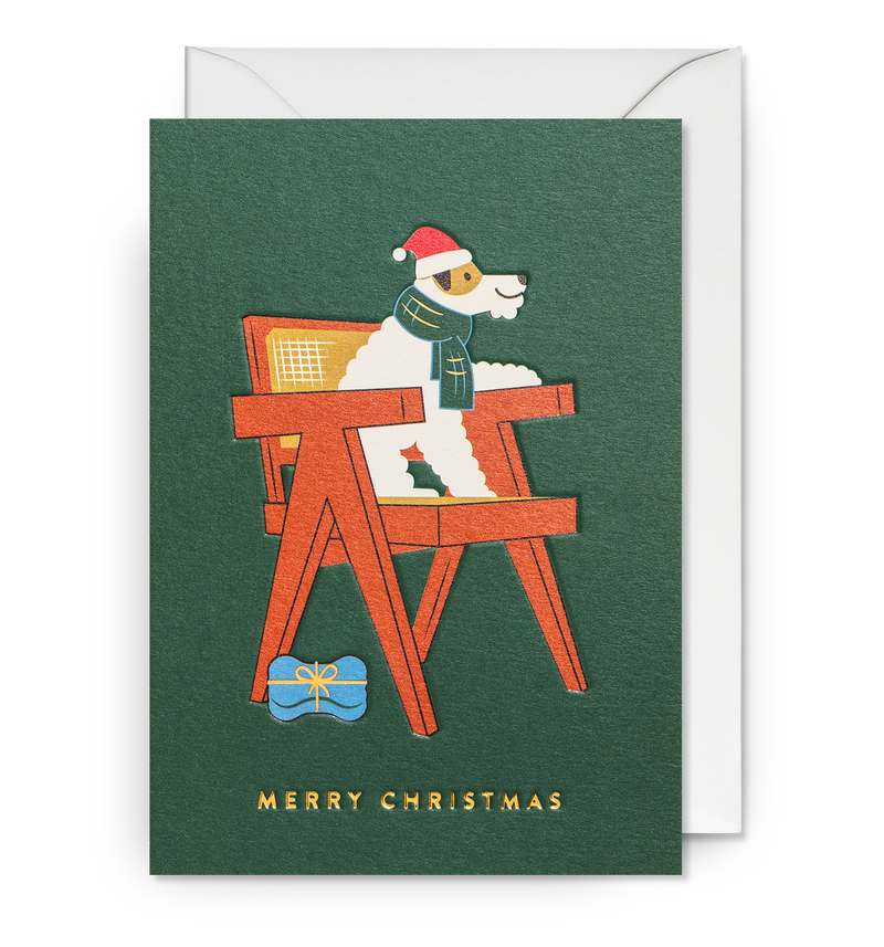 Dog in Chair Merry Christmas Card