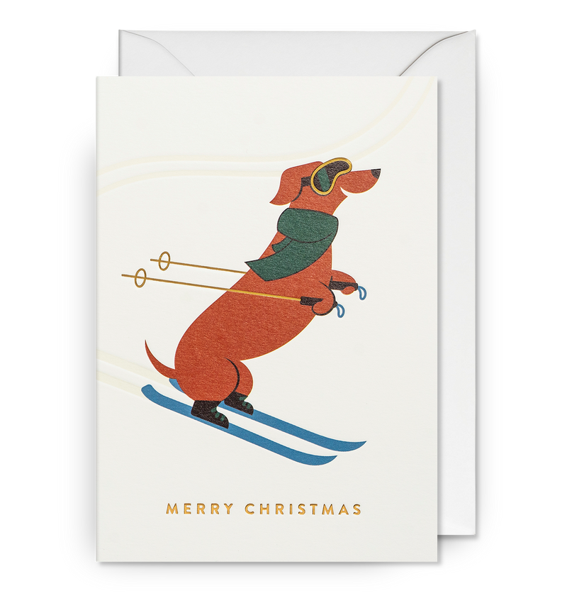 Skiing Dachshund Merry Christmas Card