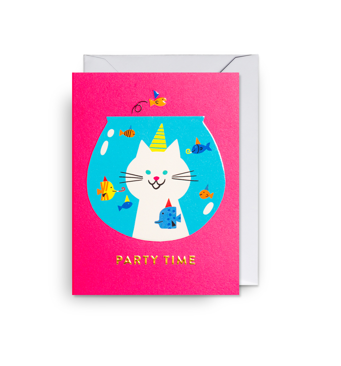 Cat Mini Card Party Time Fishbowl Cat Mini Card