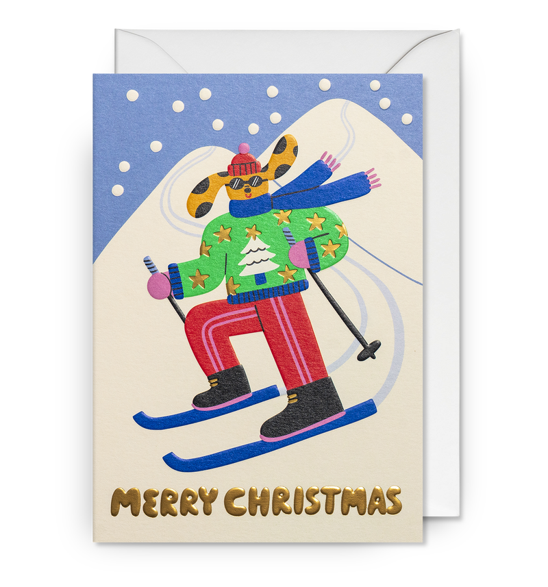 Skiing Dog Merry Christmas Card