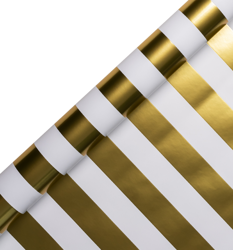 White & Gold Stripe Foiled Roll Wrap, 3 Metres