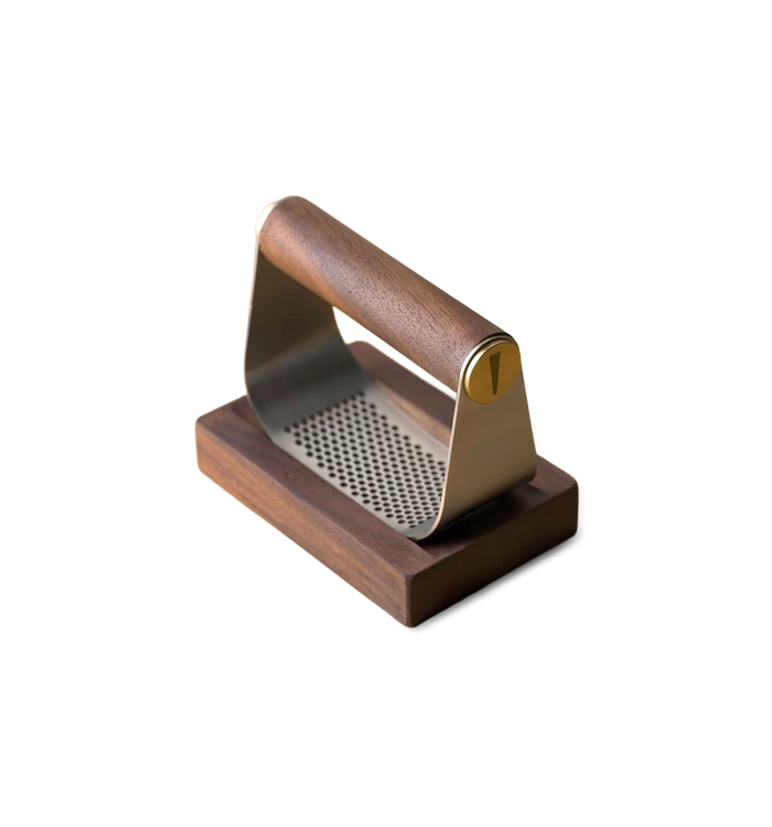 Stainless Steel Garlic Crusher with Walnut Base