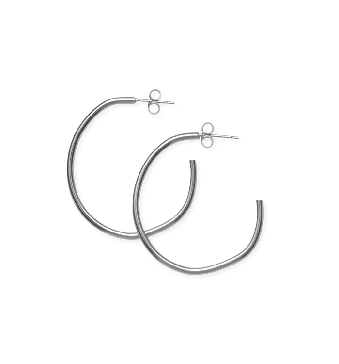 Large Lung Hoop Earrings, Silver